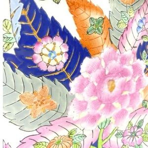 Macau Peony’s Porcelain Chinoiserie Tobacco Leaf Floral Collector Plate Vintage